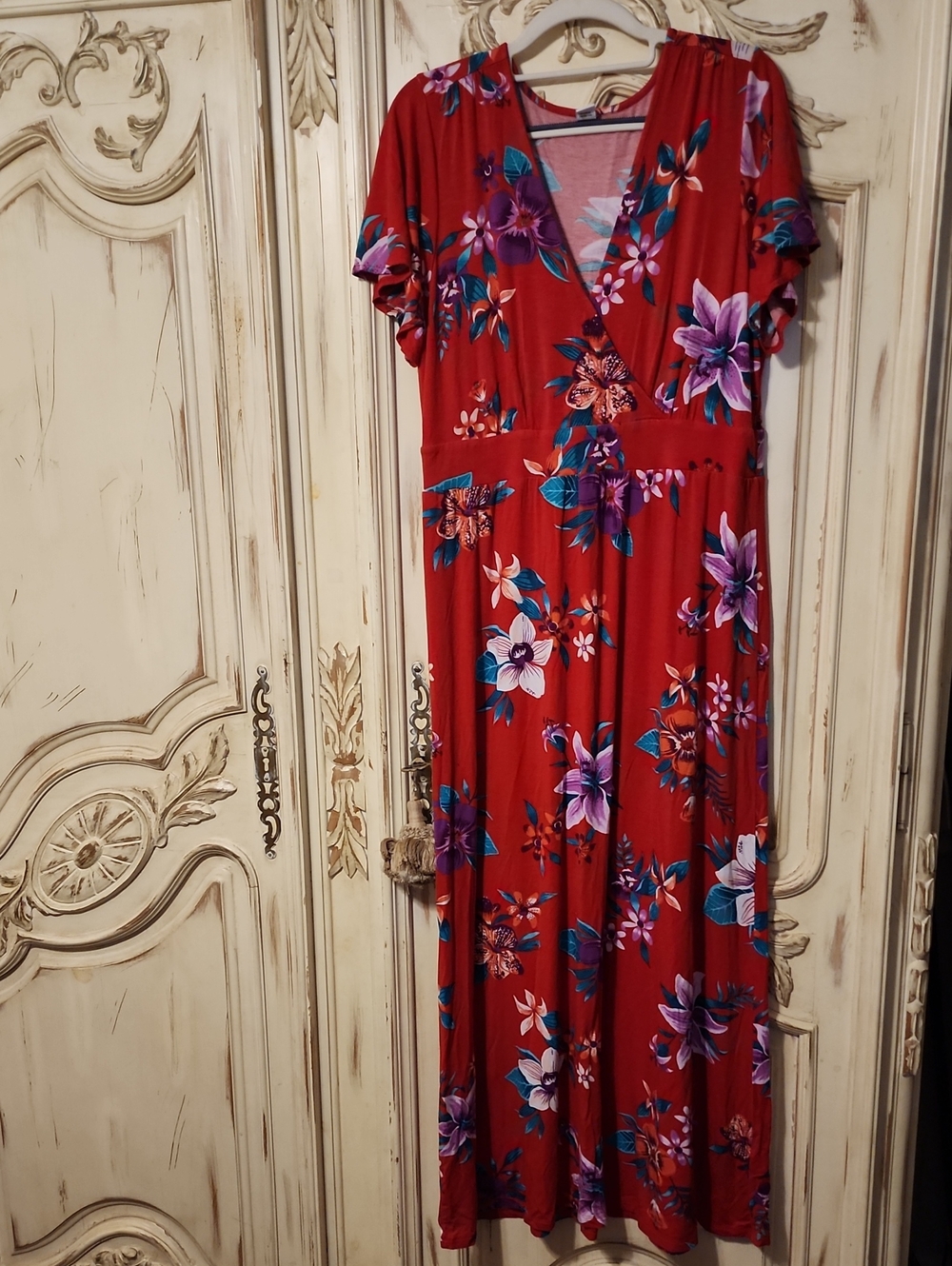 Old Navy Floral Maxi Dress Red & Purple Size Large Great Used Condition